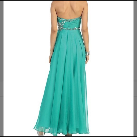 Sage Chiffon Strapless Gown & Shawl - Picture 2 of 4